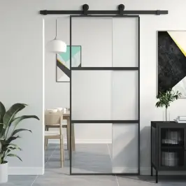 Liuguks, Must, 90 X 205 cm Karastatud Klaas Ja Alumiinium