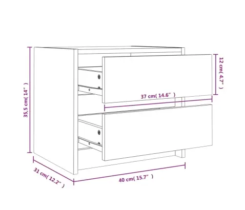 Naktsskapītis, 40X31X35,5 Cm, Priedes Masīvkoks Vidaxl