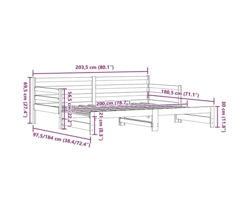 Lova Su Ištraukiama Dalimi, 90X200cm Pušies Medienos Masyvas