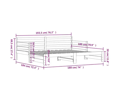 Izvelkams Dīvāns, Balts, 90X190 Cm, Priedes Masīvkoks Vidaxl
