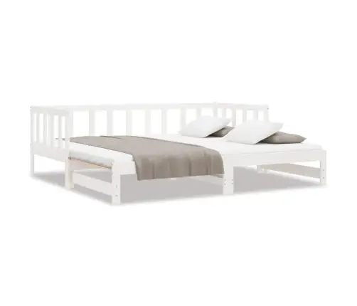 Päevavoodi Väljatõmmatava Osaga, Valge, 90 X 190 cm Männipuit