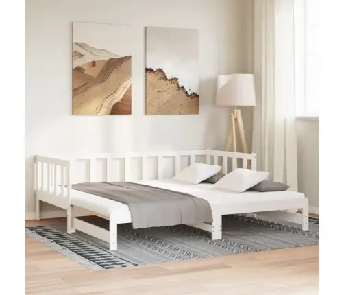 Päevavoodi Väljatõmmatava Osaga, Valge, 90 X 190 cm Männipuit