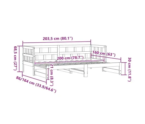 Izvelkams Dīvāns, 80X200 Cm, Priedes Masīvkoks Vidaxl