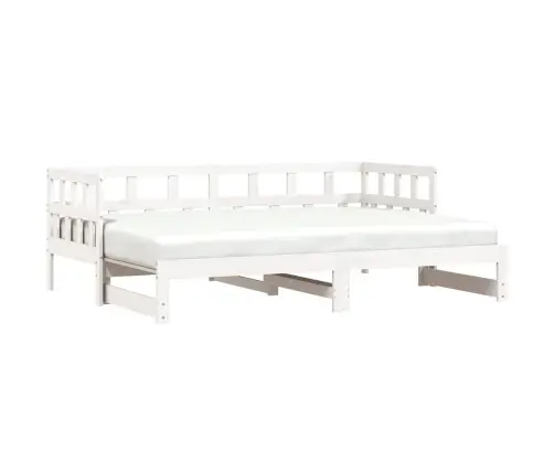 Päevavoodi Väljatõmmatava Osaga, Valge, 80 X 200 cm Männipuit