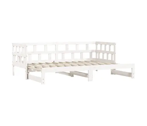 Päevavoodi Väljatõmmatava Osaga, Valge, 80 X 200 cm Männipuit