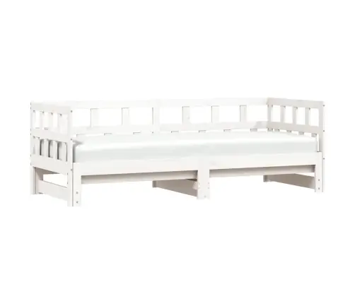 Päevavoodi Väljatõmmatava Osaga, Valge, 80 X 200 cm Männipuit