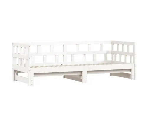 Päevavoodi Väljatõmmatava Osaga, Valge, 80 X 200 cm Männipuit