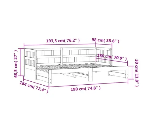 Izvelkams Dīvāns, 90X190 Cm, Priedes Masīvkoks Vidaxl