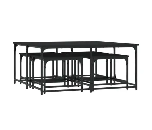 Kafijas Galdiņi, 5 Gab., Sabīdāmi, Melni, Inženierijas Koks Vidaxl