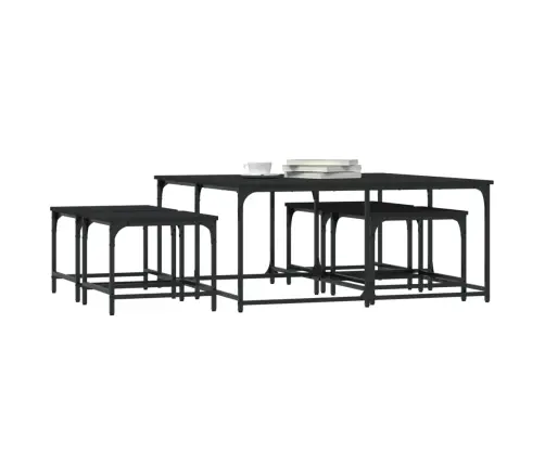 Kafijas Galdiņi, 5 Gab., Sabīdāmi, Melni, Inženierijas Koks Vidaxl