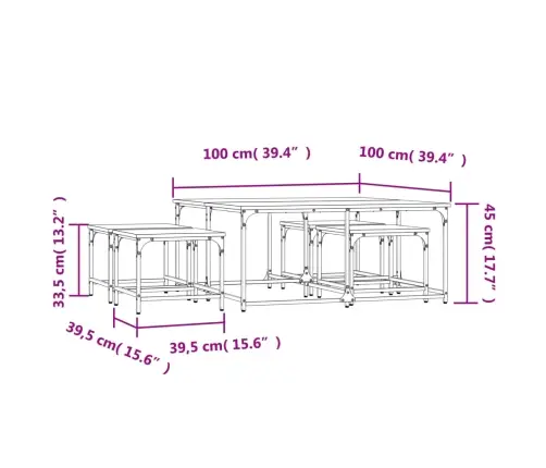 Kafijas Galdiņi, 5 Gab., Sabīdāmi, Melni, Inženierijas Koks Vidaxl