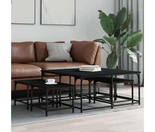 Kafijas Galdiņi, 5 Gab., Sabīdāmi, Melni, Inženierijas Koks Vidaxl