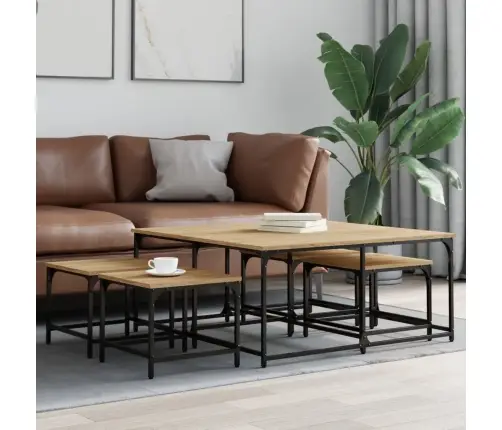 Kafijas Galdiņi, 5 Gab., Ozolkoka, Sabīdāmi, Inženierijas Koks Vidaxl