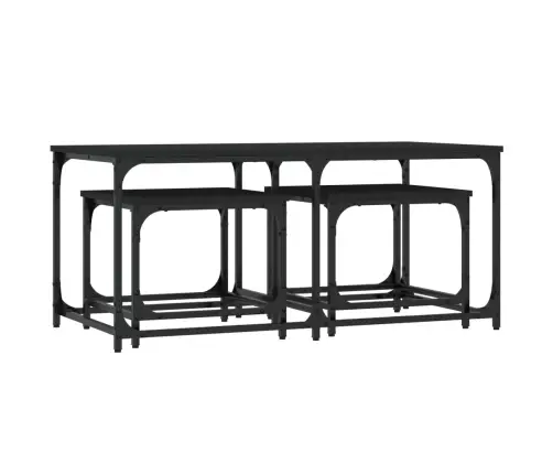 Kafijas Galdiņi, 3 Gab., Sabīdāmi, Melni, Inženierijas Koks Vidaxl