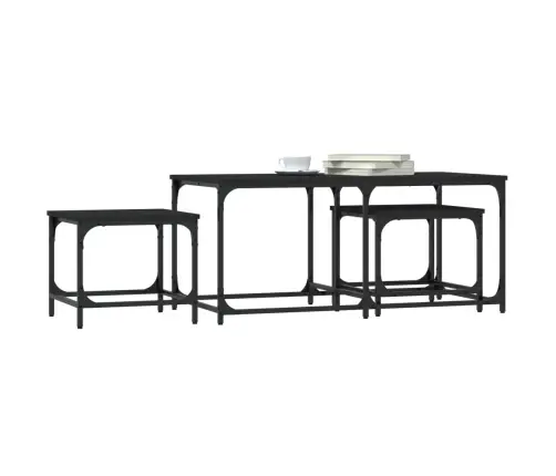 Kafijas Galdiņi, 3 Gab., Sabīdāmi, Melni, Inženierijas Koks Vidaxl