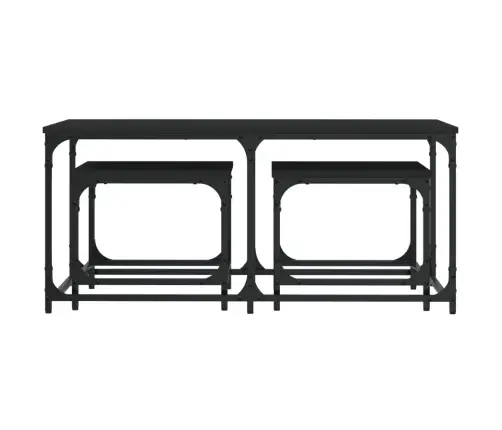 Kafijas Galdiņi, 3 Gab., Sabīdāmi, Melni, Inženierijas Koks Vidaxl