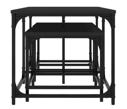 Kafijas Galdiņi, 3 Gab., Sabīdāmi, Melni, Inženierijas Koks Vidaxl