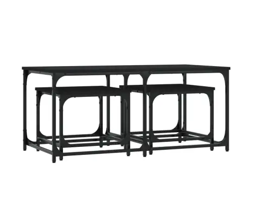 Kafijas Galdiņi, 3 Gab., Sabīdāmi, Melni, Inženierijas Koks Vidaxl