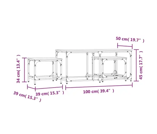 Kafijas Galdiņi, 3 Gab., Sabīdāmi, Melni, Inženierijas Koks Vidaxl