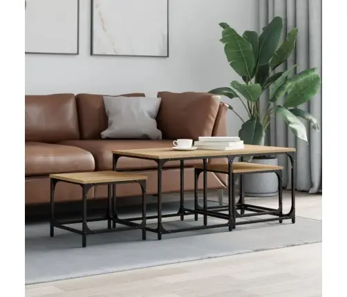 Kafijas Galdiņi, 3 Gab., Ozolkoka, Sabīdāmi, Inženierijas Koks Vidaxl