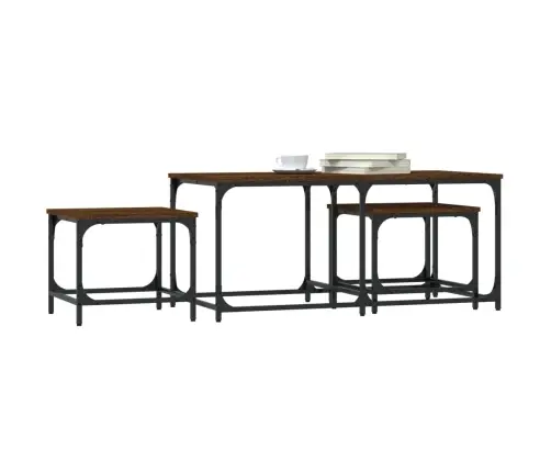 Kafijas Galdiņi, 3 Gab., Sabīdāmi, Brūni, Inženierijas Koks Vidaxl