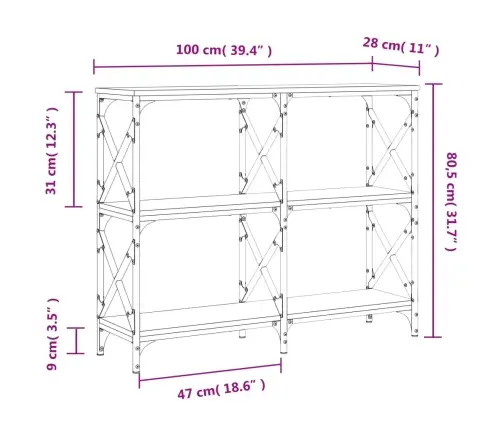Konsoles Galdiņš, Ozolkoka, 100X28X80,5 Cm, Inženierijas Koks Vidaxl