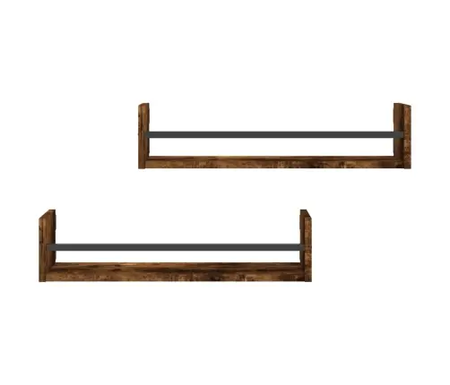 Lattidega Seinariiulid 2 Tk, Suitsutatud Tamm, 60 X 16 X 14 Cm