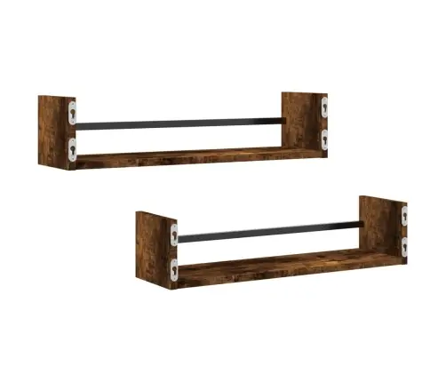 Lattidega Seinariiulid 2 Tk, Suitsutatud Tamm, 60 X 16 X 14 Cm