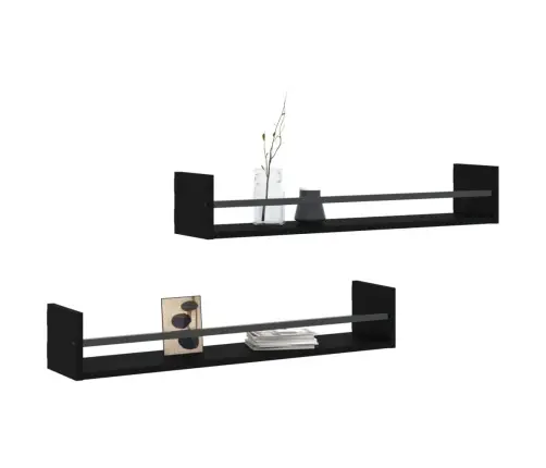 Sienas Plaukti Ar Stieņiem, 2 Gab., Melni, 80X16X14 Cm Vidaxl