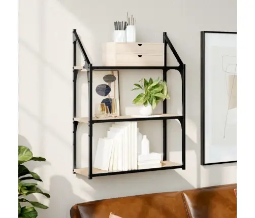 3-Līmeņu Sienas Plaukts, Ozola, 60X21X78,5Cm, Inženierijas Koks Vidaxl