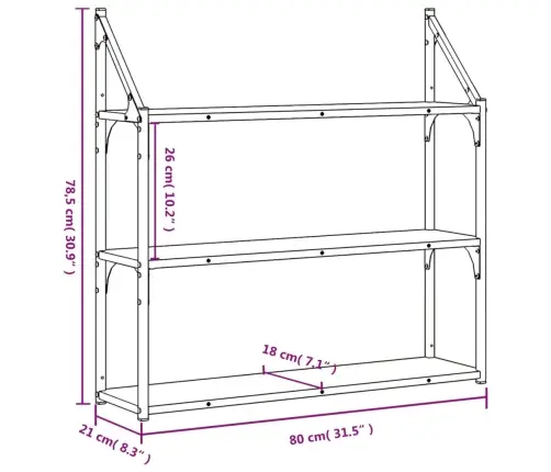 3-Līmeņu Sienas Plaukts, 80X21X78,5 Cm, Inženierijas Koks Vidaxl
