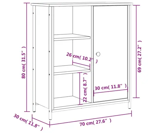 Šoninė Spintelė, Ruda Ąžuolo, 70X30X80cm Apdirbta Mediena