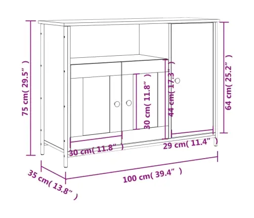 Šoninė Spintelė, Sonoma Ąžuolo, 100X35X75cm Apdirbta Mediena