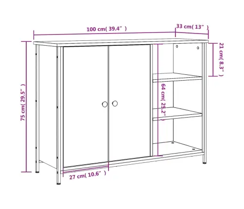 Kumode, Ozolkoka Krāsa, 100X33X75 Cm, Inženierijas Koks Vidaxl