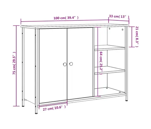 Šoninė Spintelė, Pilka Ąžuolo, 100X33X75cm Apdirbta Mediena Šoninė Spintelė, Pilka Ąžuolo, 100X33X75cm Apdirbta Mediena