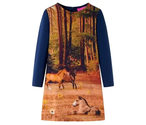 Vaikiška Suknelė Ilgomis Rankovėmis, Tamsiai Mėlyna, 128 Dydžio