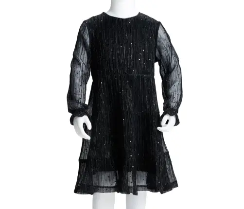 Vaikiška Suknelė Ilgomis Rankovėmis, Juodos Spalvos, 116 Dydžio