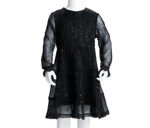 Pikkade Varrukatega Laste Kleit, Must, 128