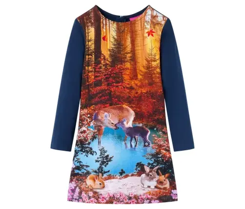 Vaikiška Suknelė Ilgomis Rankovėmis, Tamsiai Mėlyna, 128 Dydžio