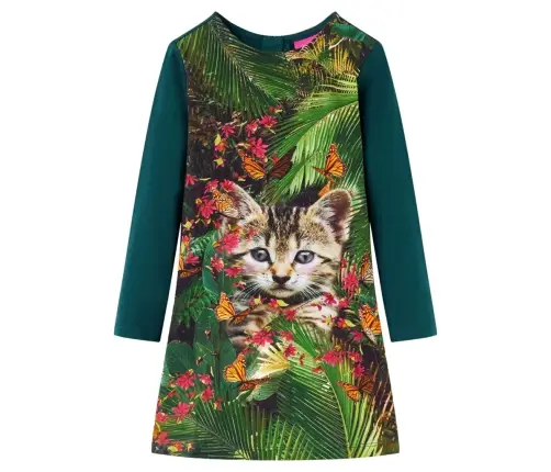 Vaikiška Suknelė Ilgomis Rankovėmis, Tamsiai Žalia, 104 Dydžio