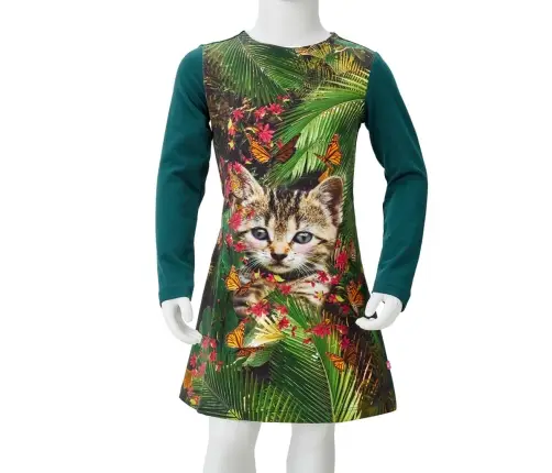 Vaikiška Suknelė Ilgomis Rankovėmis, Tamsiai Žalia, 104 Dydžio