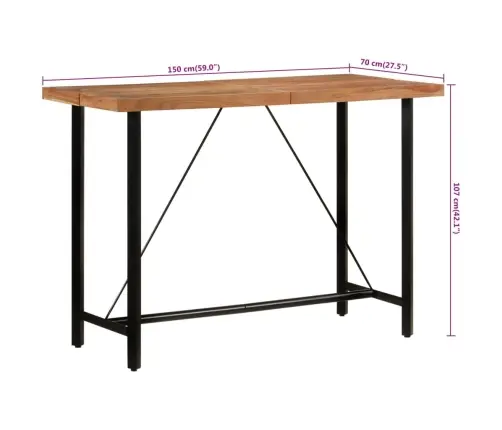 Bāra Galds, 150X70X107 Cm, Akācijas Masīvkoks Un Dzelzs Vidaxl