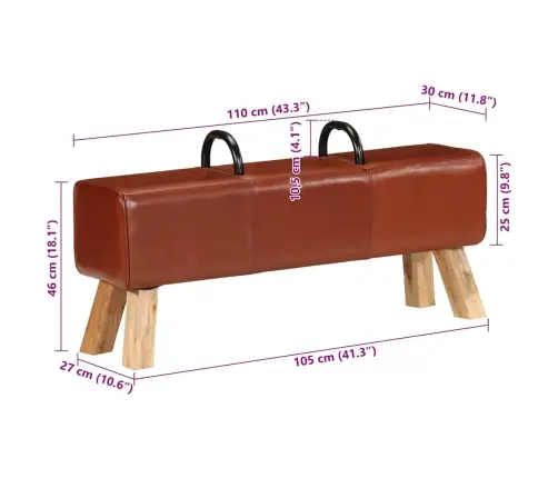 Vingrošanas Buks, 110 Cm, Brūna Dabīgā Āda Vidaxl