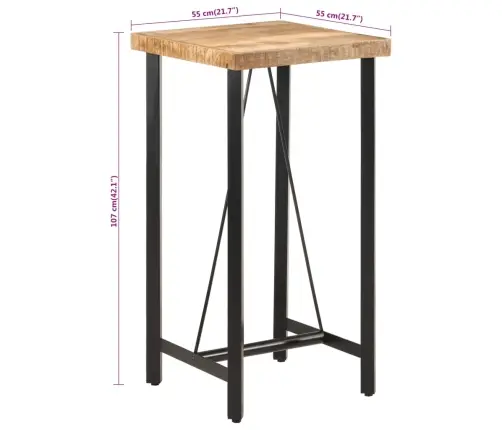 Baro Stalas, 55X55X107cm Mango Medienos Masyvas Ir Geležis