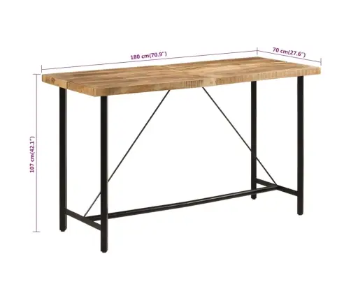 Baarilaud, 180 X 70 X 107 cm Mangopuit Ja Raud