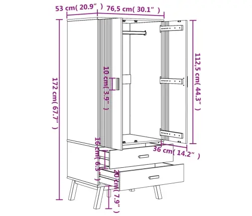 Skapis Olden, 76,5X53X172 Cm, Brūns, Priedes Masīvkoks Vidaxl