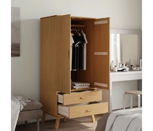 Skapis Olden, 76,5X53X172 Cm, Brūns, Priedes Masīvkoks Vidaxl