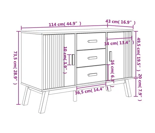 Kumode Olden, Pelēka, Brūna, 114X43X73,5 Cm, Priedes Masīvkoks Vidaxl