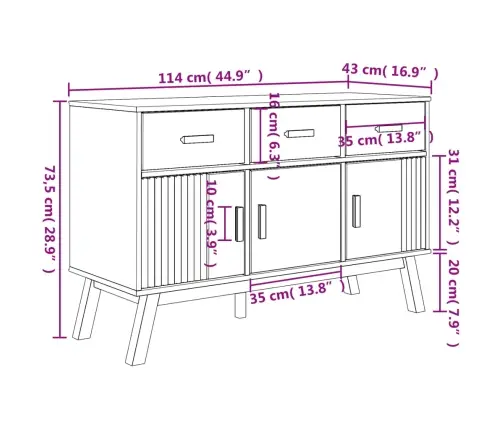 Kumode Olden, 114X43X73,5 Cm, Brūna, Priedes Masīvkoks Vidaxl
