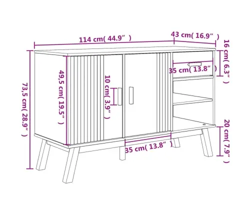 Kumode Olden, Pelēka, Brūna, 114X43X73,5 Cm, Priedes Masīvkoks Vidaxl